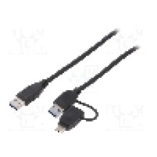 Cablu USB A mufa x2, USB C mufa, USB 3.0, lungime 1m, negru, Goobay - 55560