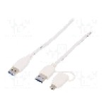 Cablu USB A mufa x2, USB C mufa, USB 3.0, lungime 2m, alb, Goobay - 55563