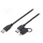 Cablu USB A mufa x2, USB C mufa, USB 3.0, lungime 2m, negru, Goobay - 55562