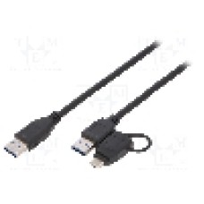 Cablu USB A mufa x2, USB C mufa, USB 3.0, lungime 2m, negru, Goobay - 55562