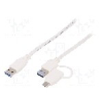 Cablu USB A mufa x2, USB C mufa, USB 3.0, lungime 500mm, alb, Goobay - 55559