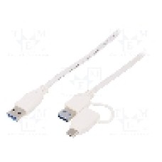 Cablu USB A mufa x2, USB C mufa, USB 3.0, lungime 500mm, alb, Goobay - 55559