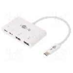 Cablu USB A soclu x2, USB C mufa, USB C Power Delivery, USB C soclu, USB 3.0, lungime 0.15m, {{Culoare izolaţie}}, Goobay - 62112