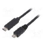 Cablu USB B micro mufa, USB C mufa, USB 2.0, lungime 1.5m, negru, QOLTEC - 50477