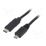 Cablu USB B micro mufa, USB C mufa, USB 2.0, lungime 1m, negru, QOLTEC - 50475