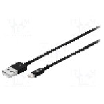 Cablu mufa Apple Lightning, USB A mufa, USB 2.0, lungime 1m, negru, Goobay - 43322