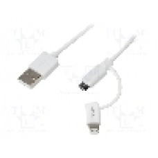 Cablu mufa Apple Lightning, USB A mufa, USB B micro mufa, {{Versiune}}, lungime 1m, alb, LOGILINK - CU0118