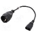 Cablu adaptor alimentare AC, 0.3m, 3 fire, negru, CEE 7/3 (F) priza, IEC C14 tata, JONEX, T143397