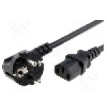 Cablu alimentare AC, 10m, 3 fire, culoare negru, CEE 7/7 (E/F) ştecar in unghi, IEC C13 mama, LIAN DUNG - 