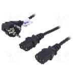 Cablu alimentare AC, 1.15m, 3 fire, culoare negru, CEE 7/7 (E/F) ştecar in unghi, IEC C13 mama x2, AKYGA - AK-PC-04A