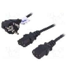 Cablu alimentare AC, 1.15m, 3 fire, culoare negru, CEE 7/7 (E/F) ştecar in unghi, IEC C13 mama x2, AKYGA - AK-PC-04A