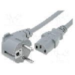 Cablu alimentare AC, 1.5m, 3 fire, culoare gri, CEE 7/7 (E/F) ştecar in unghi, IEC C13 mama, LIAN DUNG - 
