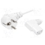 Cablu alimentare AC, 1.8m, 3 fire, culoare alb, CEE 7/7 (E/F) ştecar in unghi, IEC C13 mama 90°, LIAN DUNG - 