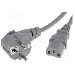 Cablu alimentare AC, 1.8m, 3 fire, culoare gri, CEE 7/7 (E/F) ştecar in unghi, IEC C13 mama, LIAN DUNG - 