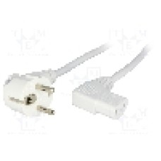 Cablu alimentare AC, 2.5m, 3 fire, culoare alb, CEE 7/7 (E/F) ştecar in unghi, IEC C13 mama 90°, LIAN DUNG - 