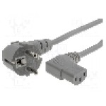 Cablu alimentare AC, 2.5m, 3 fire, culoare gri, CEE 7/7 (E/F) ştecar in unghi, IEC C13 mama 90°, LIAN DUNG - 
