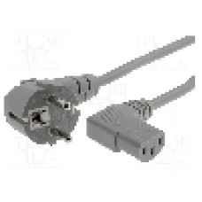 Cablu alimentare AC, 2.5m, 3 fire, culoare gri, CEE 7/7 (E/F) ştecar in unghi, IEC C13 mama 90°, LIAN DUNG - 