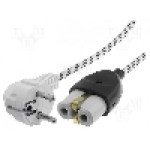 Cablu alimentare AC, 2m, 3 fire, culoare alb, CEE 7/7 (E/F) ştecar in unghi, NZU-1 mufa, JONEX - SN39-3/07/2BW