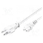 Cablu alimentare AC, 2m, 3 fire, culoare alb, IEC C13 mama, SEV-1011 (J) mufa, Goobay - 94015