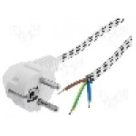 Cablu alimentare AC, 2m, 3 fire, culoare alb, cabluri, CEE 7/7 (E/F) ştecar in unghi, JONEX - 