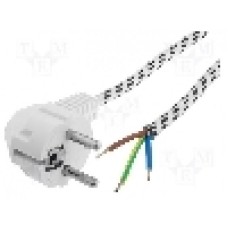 Cablu alimentare AC, 2m, 3 fire, culoare alb, cabluri, CEE 7/7 (E/F) ştecar in unghi, JONEX - 