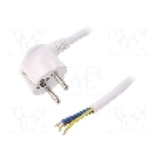 Cablu alimentare AC, 2m, 3 fire, culoare alb, cabluri, CEE 7/7 (E/F) ştecar in unghi, SCHUKO mufa, PLASTROL - W-98007