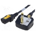 Cablu alimentare AC, 2m, 3 fire, culoare negru, BS 1363 (G) mufa, IEC C13 mama, SCHURTER - 6051.2008