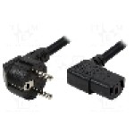 Cablu alimentare AC, 2m, 3 fire, culoare negru, CEE 7/7 (E/F) ştecar in unghi, IEC C13 mama 90°, LOGILINK - CP103