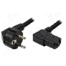 Cablu alimentare AC, 2m, 3 fire, culoare negru, CEE 7/7 (E/F) ştecar in unghi, IEC C13 mama 90°, LOGILINK - CP103