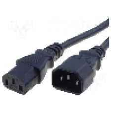 Cablu alimentare AC, 2m, 3 fire, culoare negru, IEC C13 mama, IEC C14 tata, SCHURTER - 6007.0214