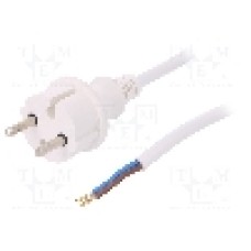 Cablu alimentare AC, 3m, 2 fire, culoare alb, cabluri, CEE 7/17 (C) mufa, PLASTROL - W-98363