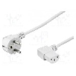 Cablu alimentare AC, 3m, 3 fire, culoare alb, CEE 7/7 (E/F) ştecar in unghi, IEC C13 mama 90°, LIAN DUNG - 