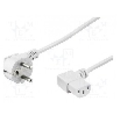 Cablu alimentare AC, 3m, 3 fire, culoare alb, CEE 7/7 (E/F) ştecar in unghi, IEC C13 mama 90°, LIAN DUNG - 