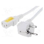 Cablu alimentare AC, 3m, 3 fire, culoare alb, CEE 7/7 (E/F) ştecar in unghi, IEC C13 mama, SCHURTER - 6051.2094