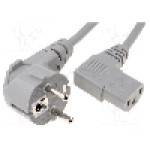 Cablu alimentare AC, 3m, 3 fire, culoare gri, CEE 7/7 (E/F) ştecar in unghi, IEC C13 mama 90°, LIAN DUNG - 