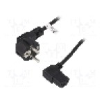 Cablu alimentare AC, 3m, 3 fire, culoare negru, 12V 3pin tata x2, CEE 7/7 (E/F) ştecar in unghi, IEC C13 mama 90°, Goobay - 96032