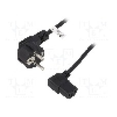 Cablu alimentare AC, 3m, 3 fire, culoare negru, 12V 3pin tata x2, CEE 7/7 (E/F) ştecar in unghi, IEC C13 mama 90°, Goobay - 96032