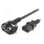 Cablu alimentare AC, 3m, 3 fire, culoare negru, CEE 7/7 (E/F) ştecar in unghi, IEC C13 mama, LIAN DUNG - 