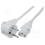 Cablu alimentare AC, 5m, 3 fire, culoare alb, CEE 7/7 (E/F) ştecar in unghi, IEC C13 mama, LIAN DUNG - 