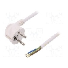 Cablu alimentare AC, 5m, 3 fire, culoare alb, cabluri, CEE 7/7 (E/F) ştecar in unghi, SCHUKO mufa, PLASTROL - W-98009