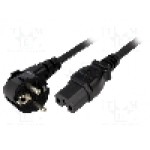 Cablu alimentare AC, 5m, 3 fire, culoare negru, CEE 7/7 (E/F) ştecar in unghi, IEC C15 mama, LIAN DUNG - 