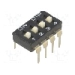 Intrerupator DIP, 2 pozitii, montare THT, 4 sectiuni, DIPTRONICS - NDI-04H-V