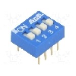 Intrerupator DIP, 2 pozitii, montare THT, 4 sectiuni, ECE - EDG104S Intrerupator DIP, 2 pozitii, montare THT, 4 sectiuni, ECE - EDG104S