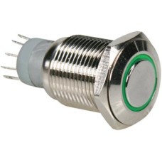 Push buton metalic, cu iluminare, 2 perechi de contacte, lumina verde, 124691